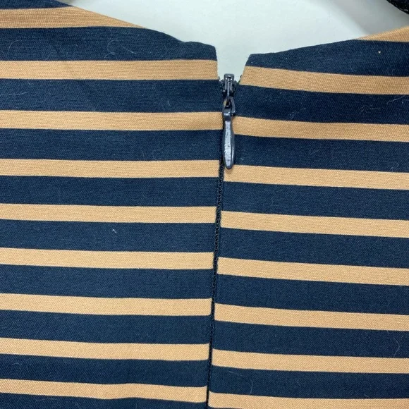 GAP Dress Women 0 Tan Black 3/4 Sleeves Zip Party Holiday Pockets Preppy Striped - Picture 13 of 15